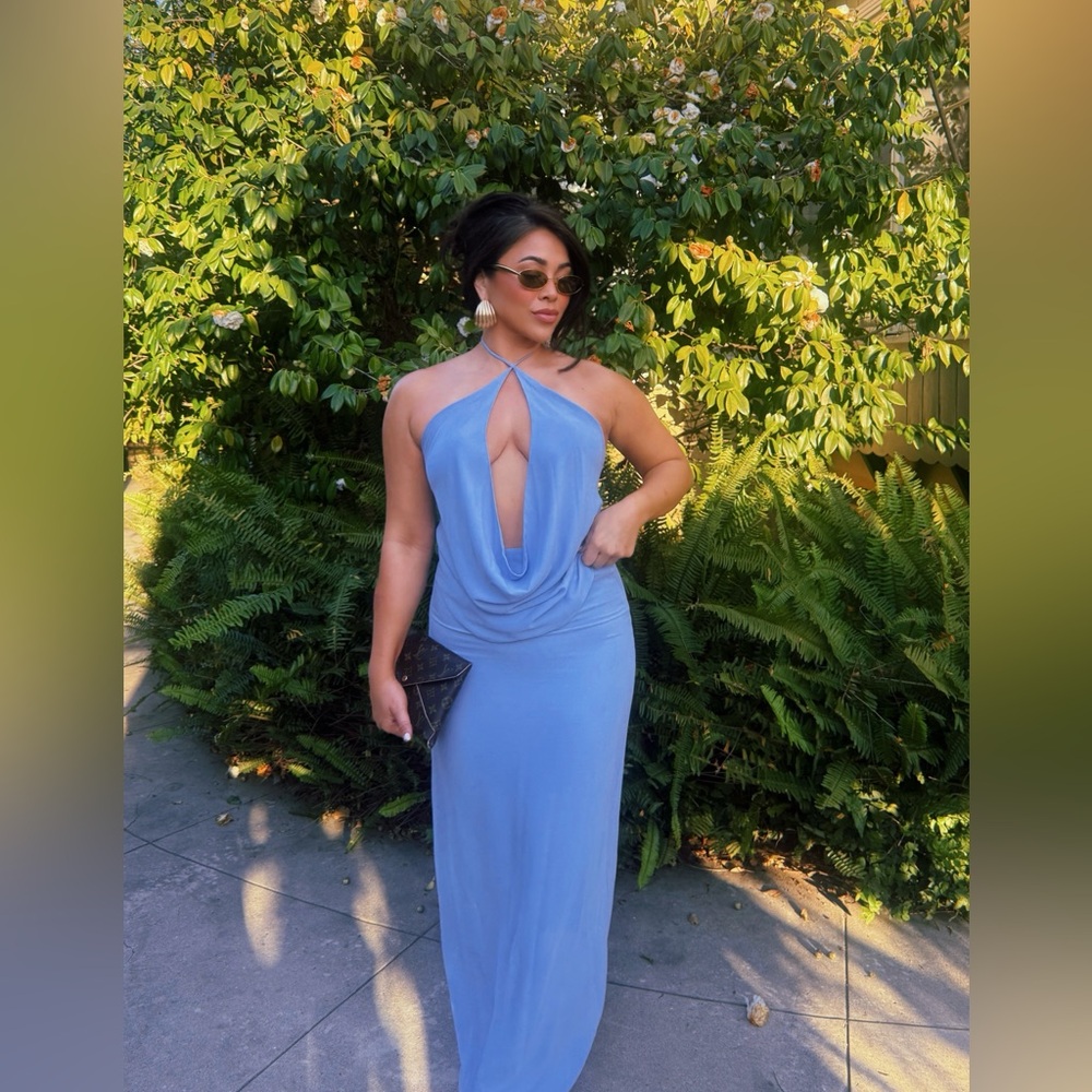 Elegant Light Blue two piece top and skirt set